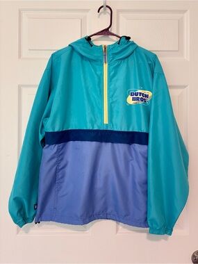 Dutch Bros Teal Hooded Pullover/Folds into Pouch